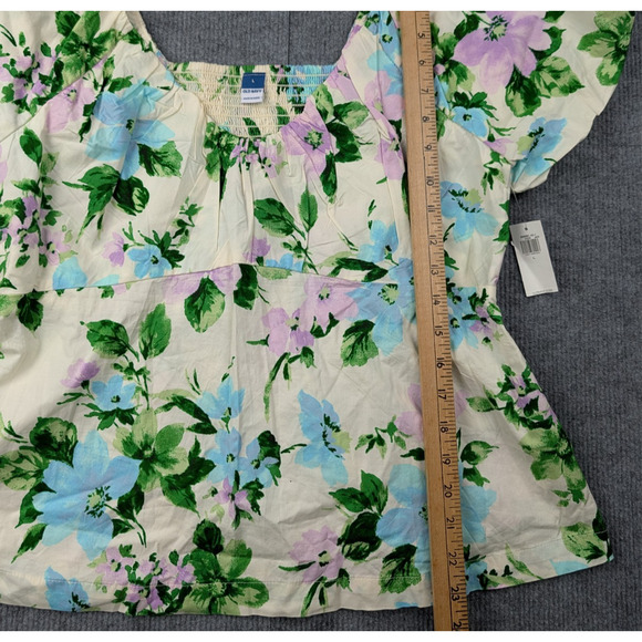 Old Navy Puff Sleeve Top Womens Large Cottage Peasant Floral Cotton Babydoll - Picture 4 of 8